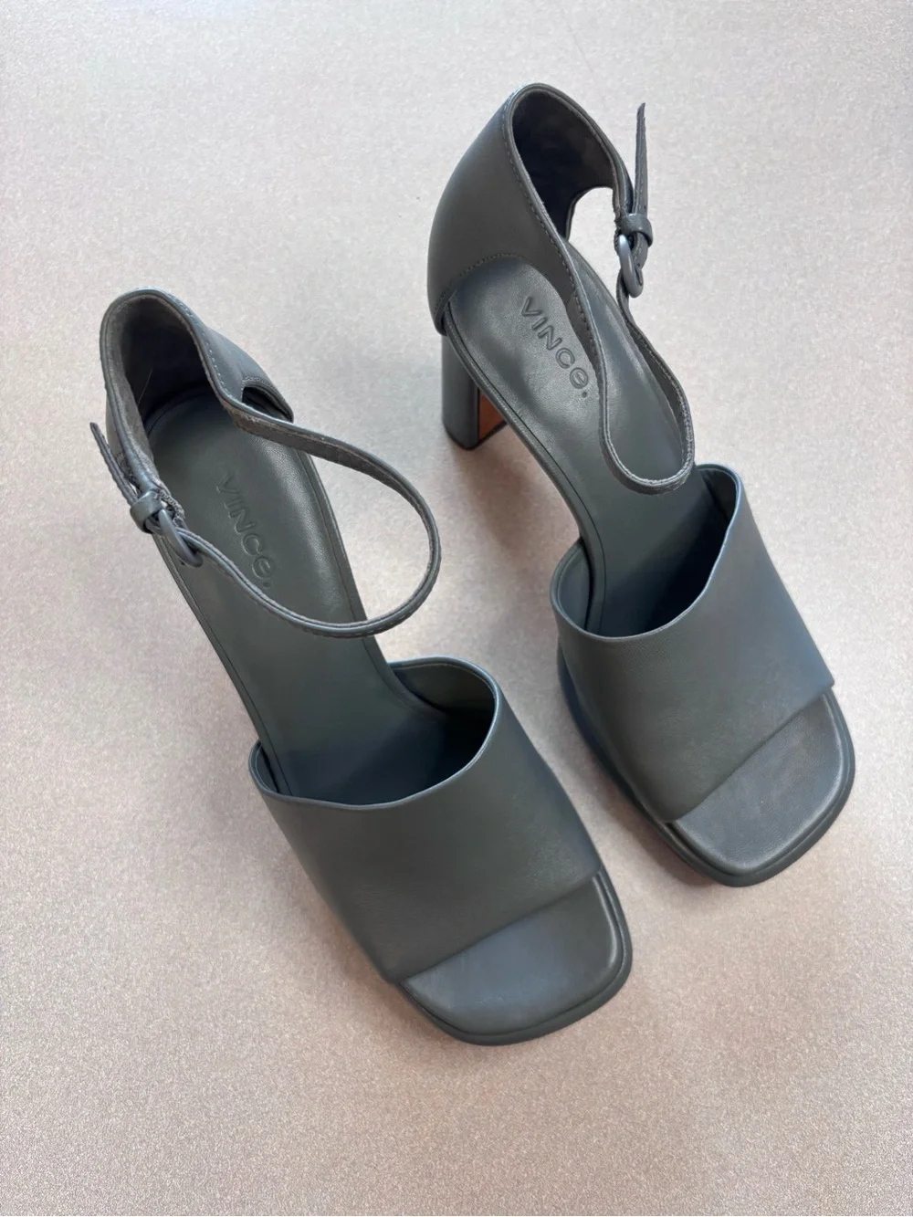 Vince Amara Gray Ankle-Strap Platform Block Heels Modern Minimalist